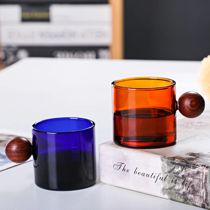 Glass Mug Amber With Knob Handle Small - Image 8