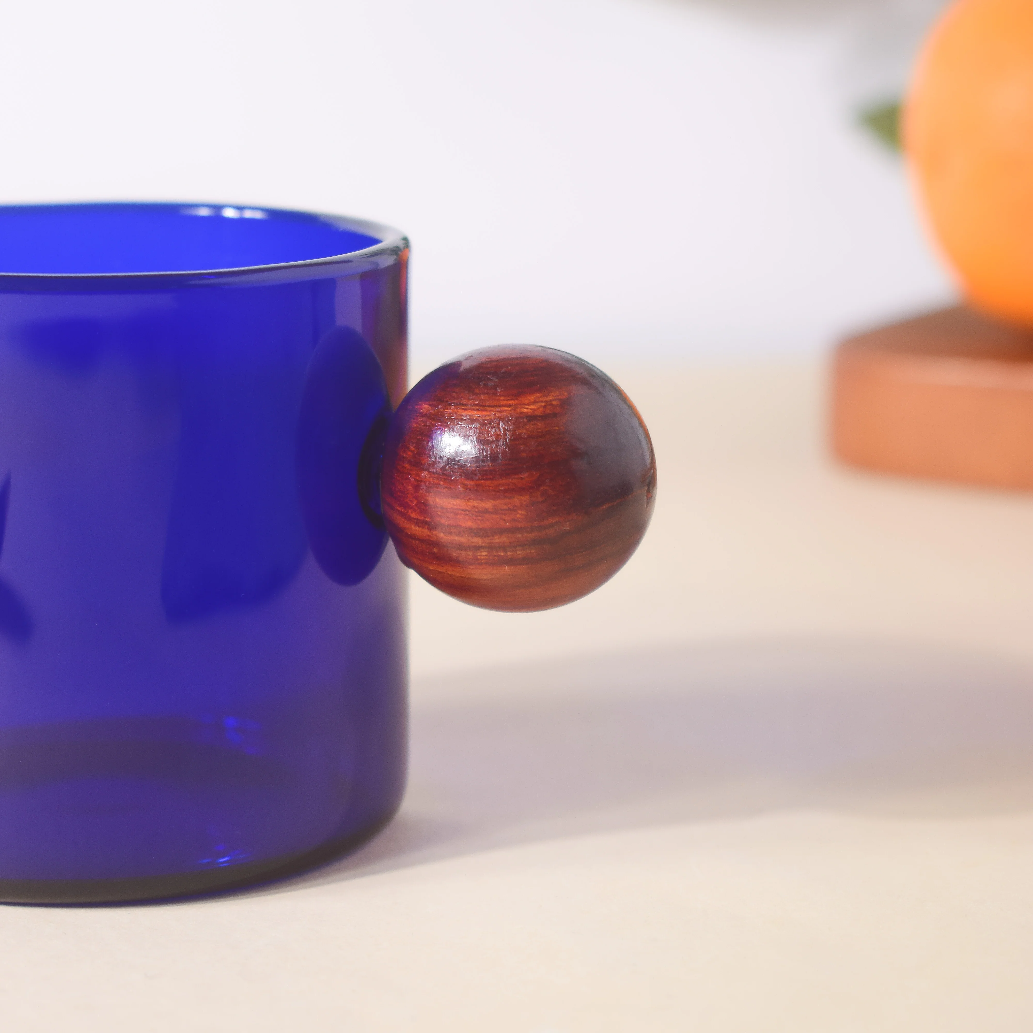 Glass Mug Blue With Knob Handle Small - Image 6