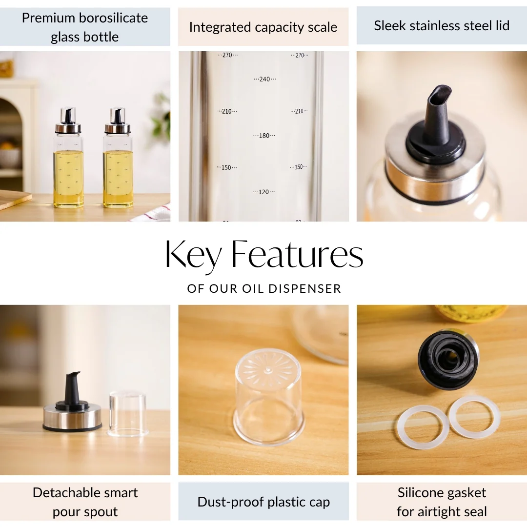 Glass Oil And Vinegar Dispenser Bottle Set of 2 300ml - Image 3