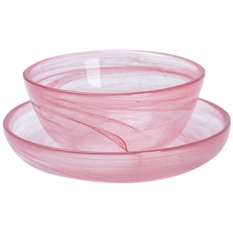 Glass Pink Bowl and Plate Set - Image 13