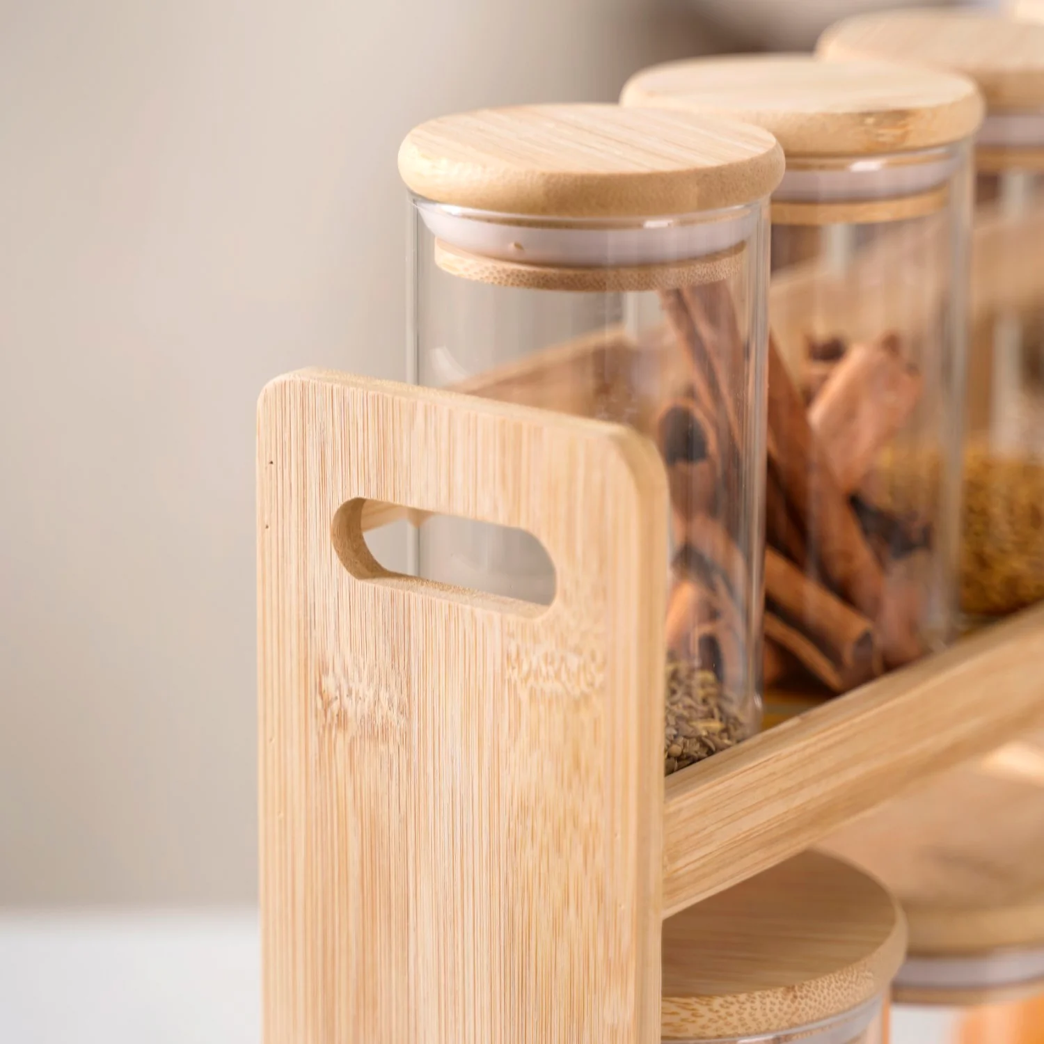 Glass Spice Jars Set of 7 With Wooden Storage Rack - Image 7
