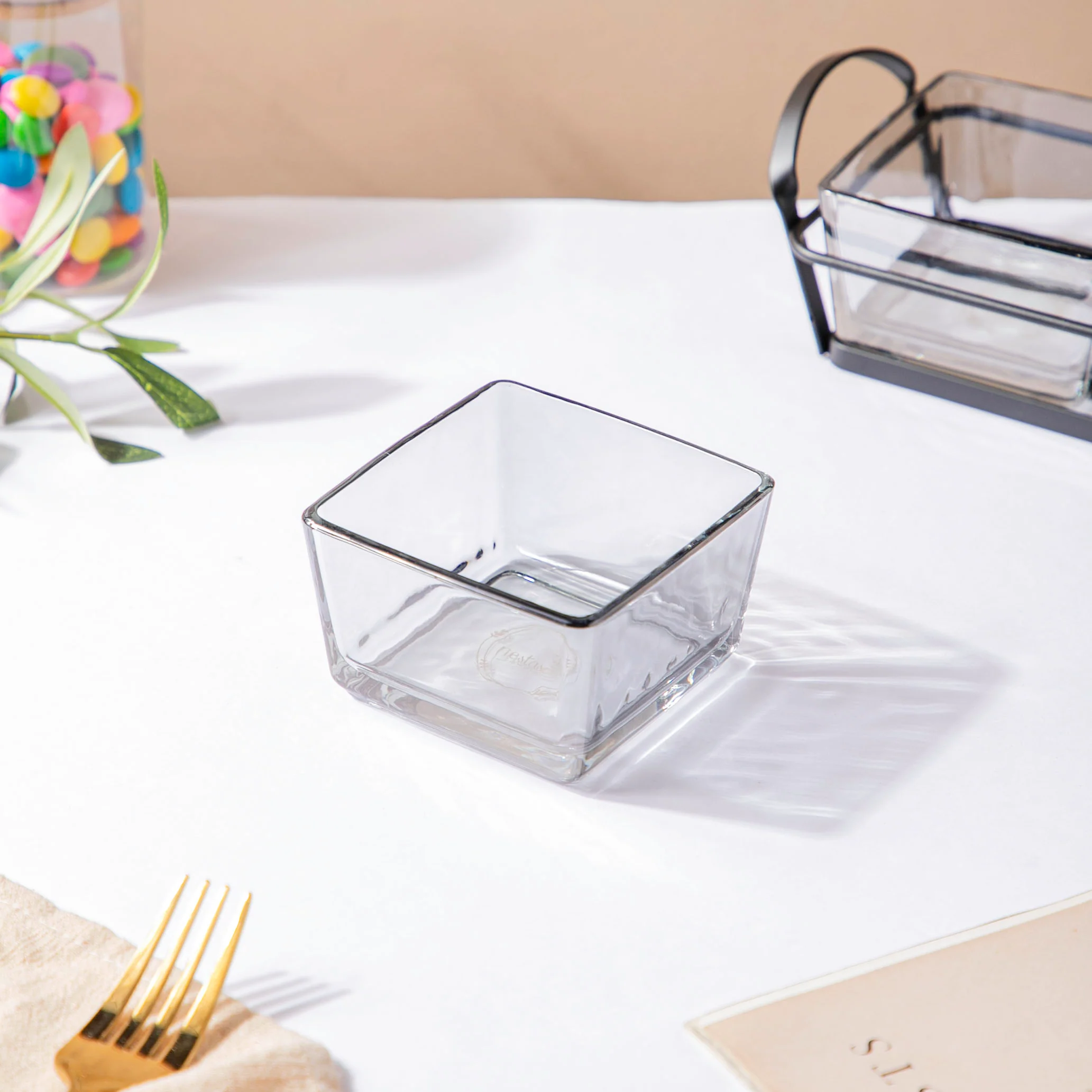 Glass Square Bowl With Tray Set Of 4 200ml - Image 8