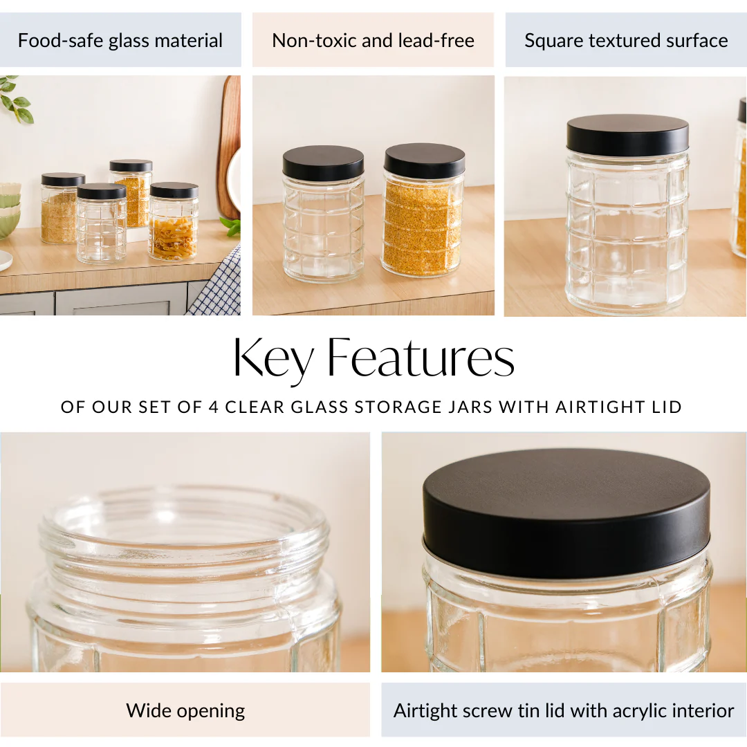 Glass Storage Jars With Airtight Lid Set Of 4 Checks 1350ml - Image 4
