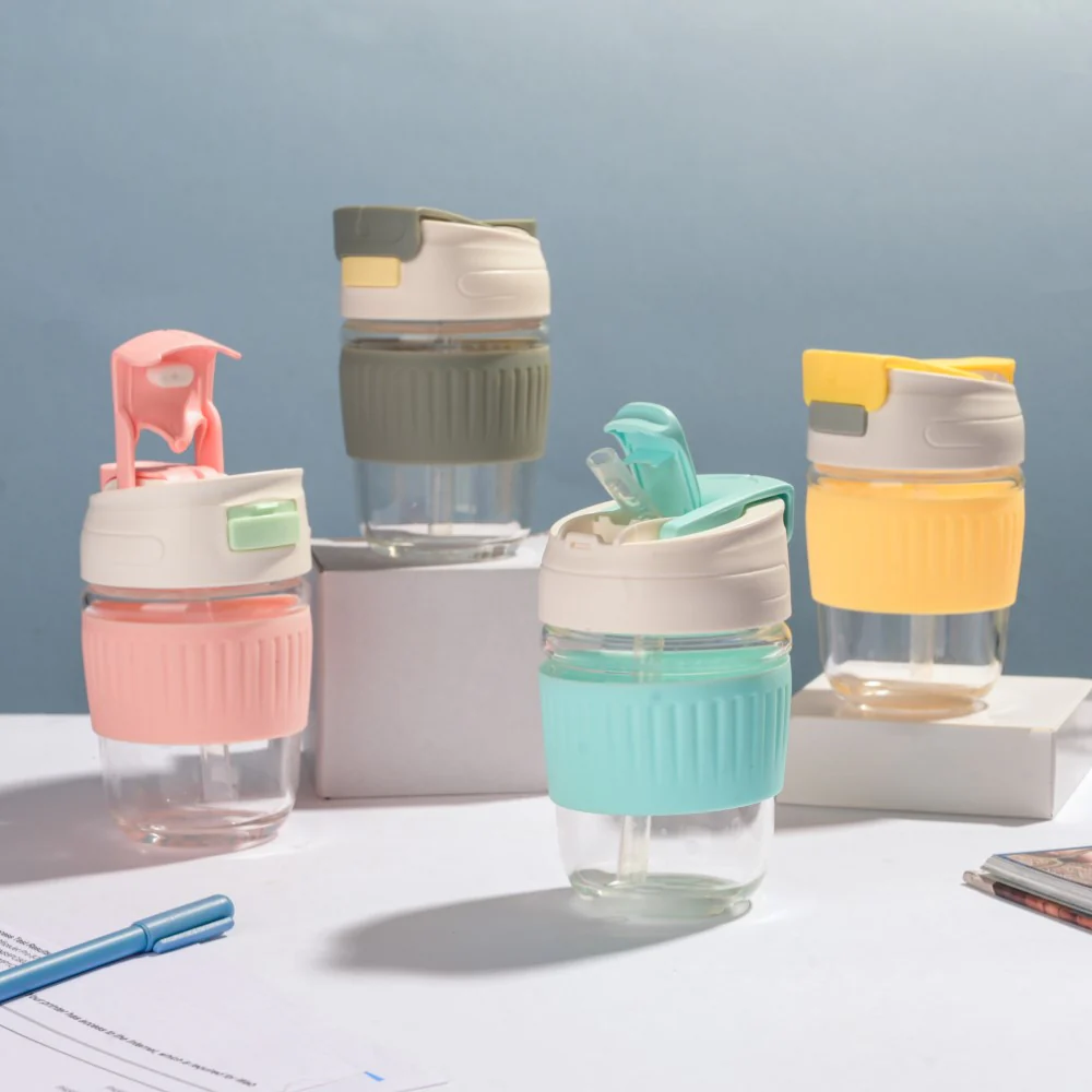 Glass Tumbler With Dual Flip Lid Blue 350ml - Image 10