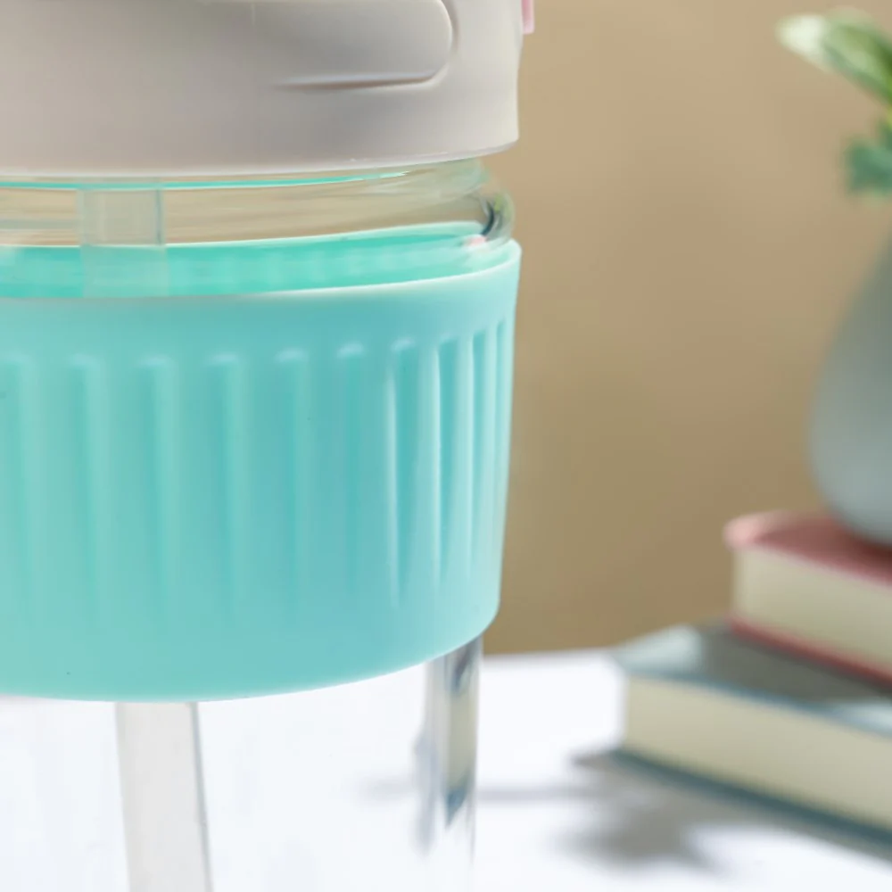 Glass Tumbler With Dual Flip Lid Blue 350ml - Image 8