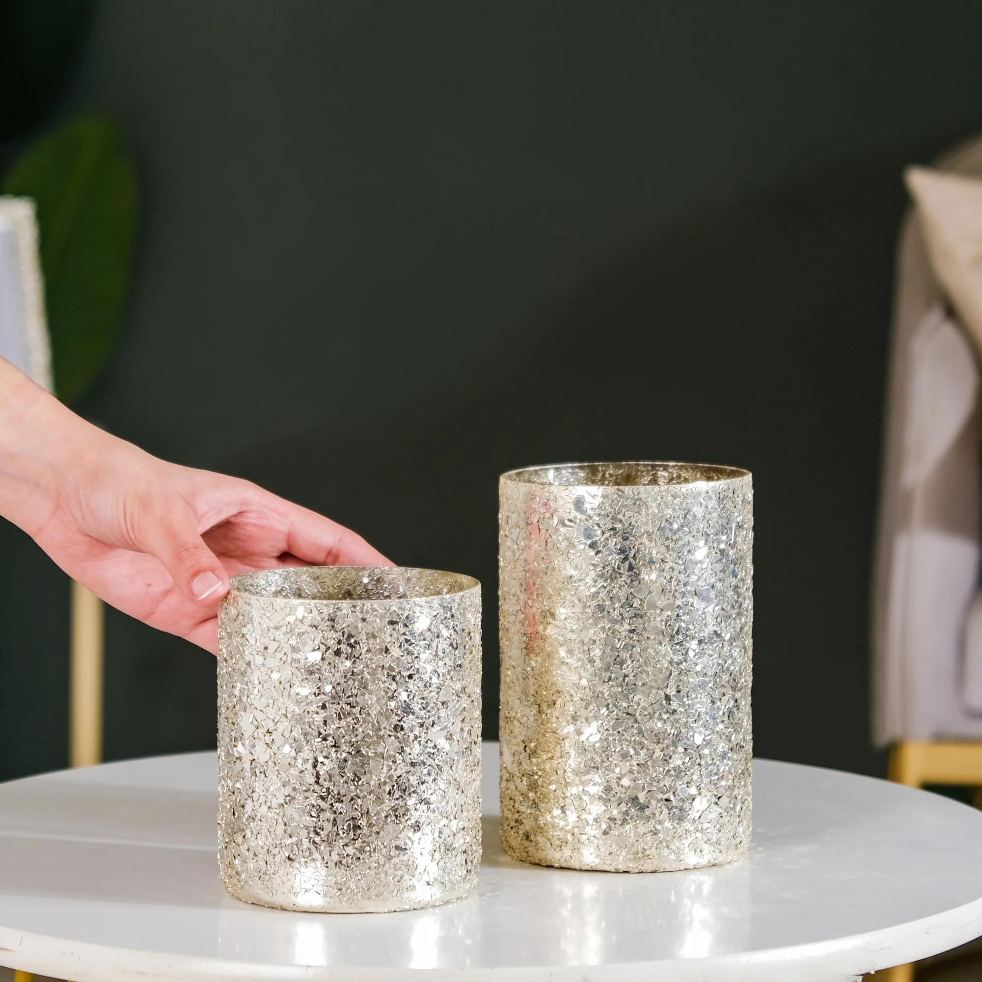 Glass Votive Champagne Silver Set Of 2 - Image 3