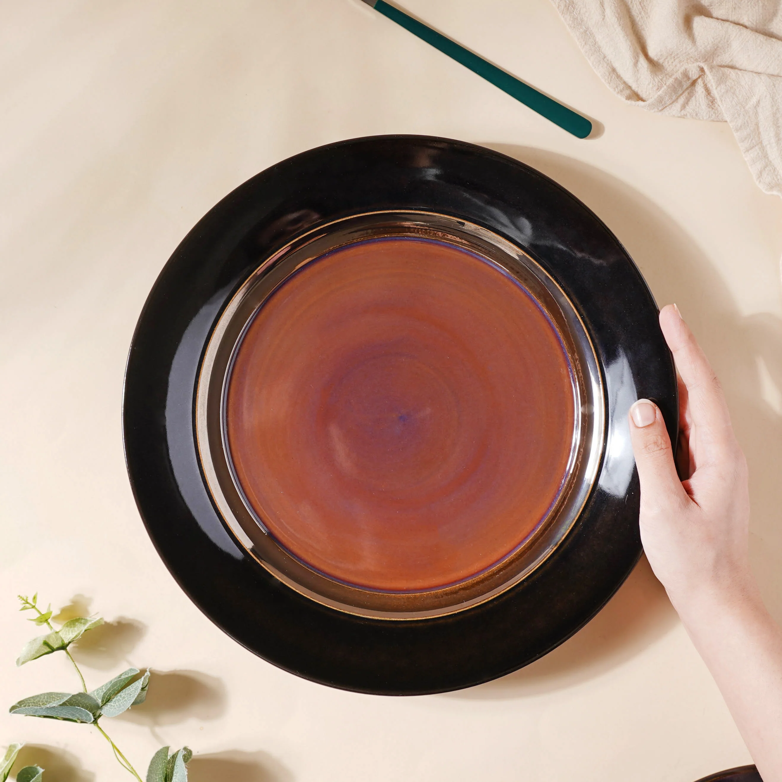 Glazed Ceramic Brown Dinner Plate 11 Inch - Image 4