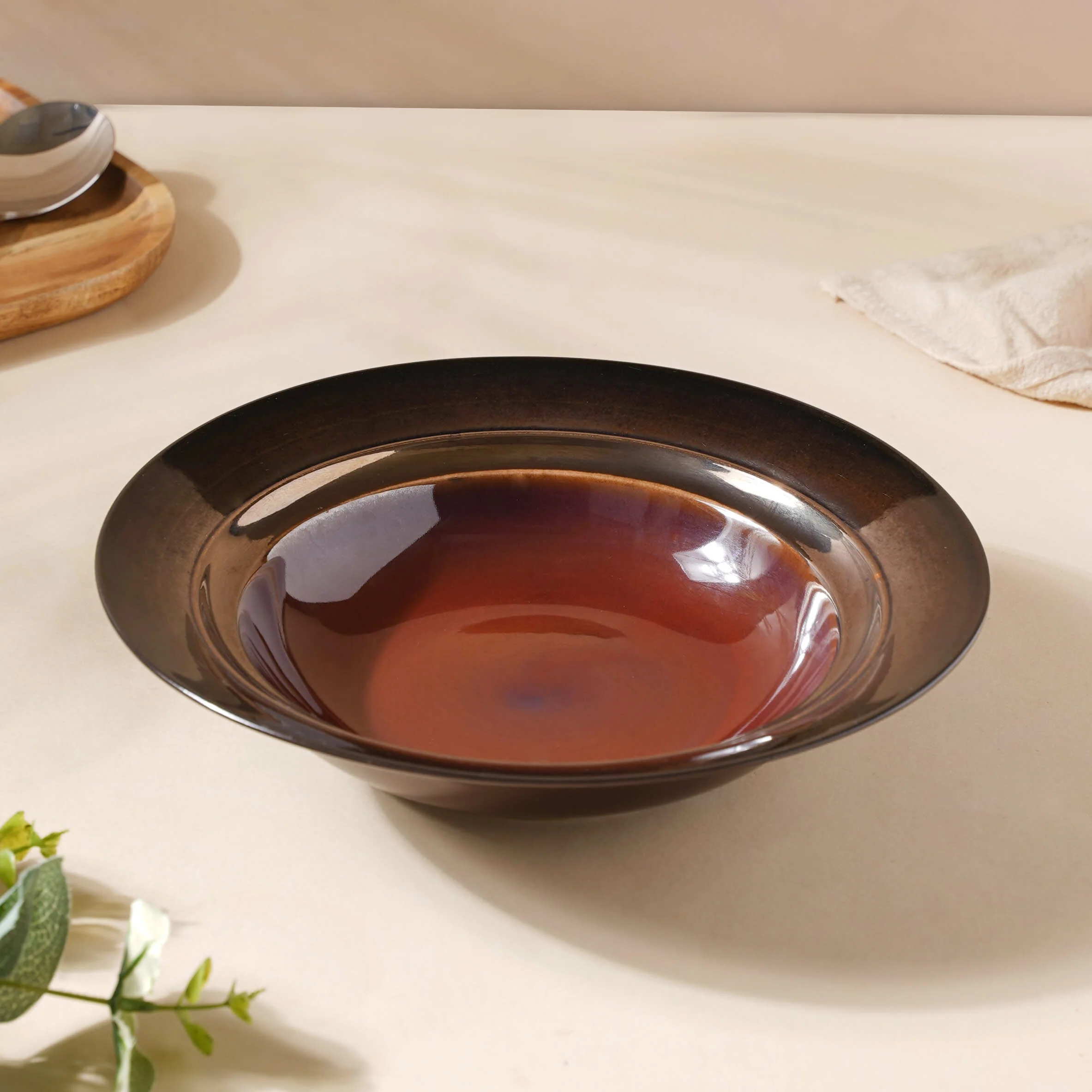 Glazed Ceramic Brown Pasta Plate 9 Inch - Image 5