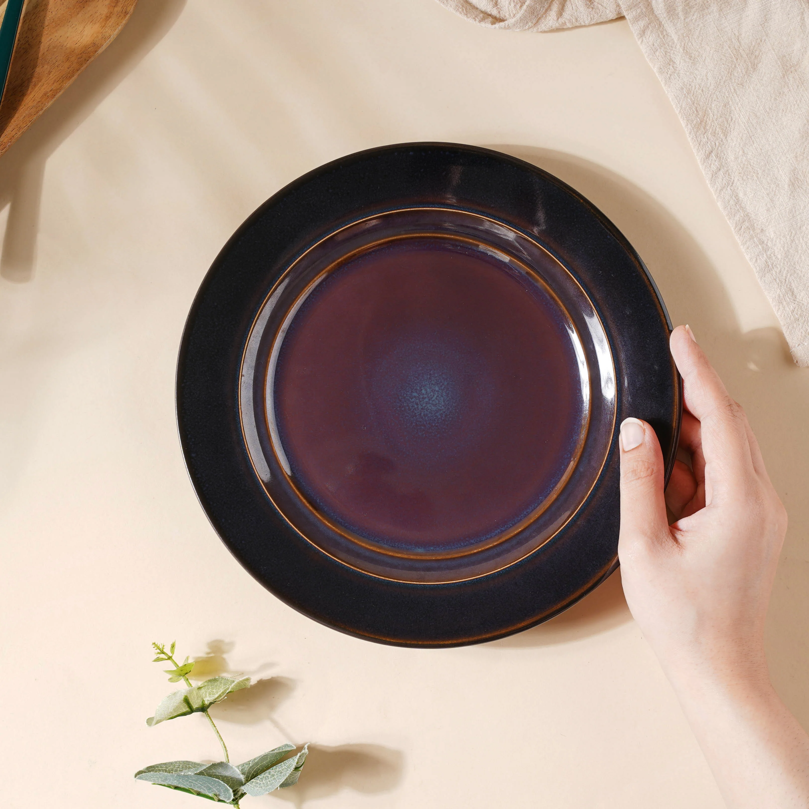 Glazed Ceramic Brown Snack Plate 8.5 Inch - Image 2