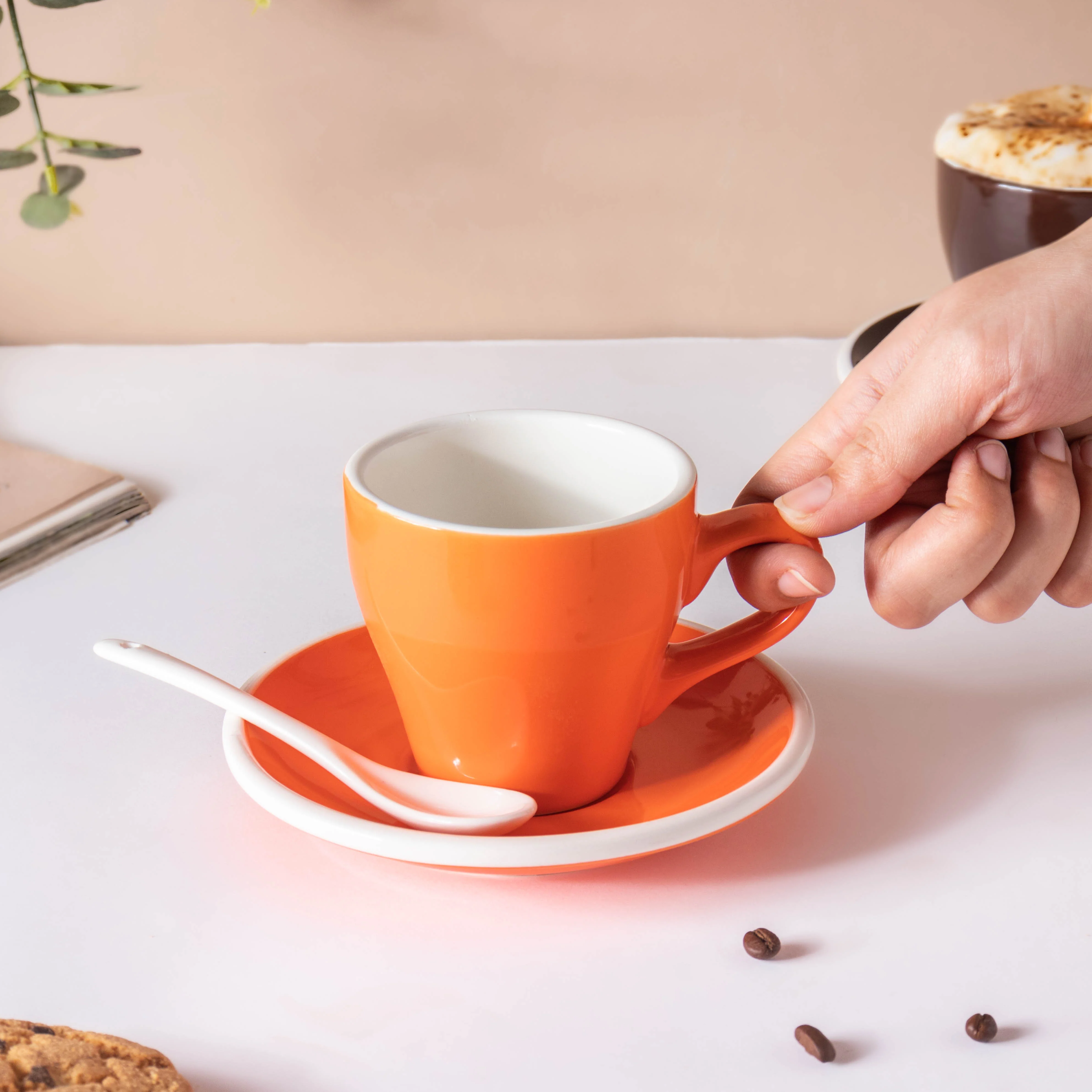 Glazed Ceramic Orange Cup Set 150 ml - Image 3