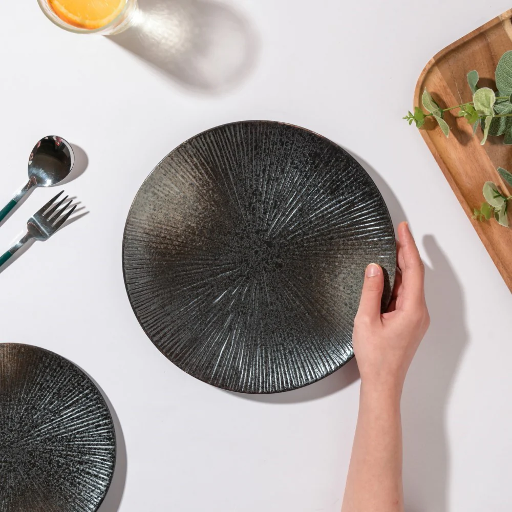Glazed Texture Dinner Plate Black 9.8 Inch - Image 2