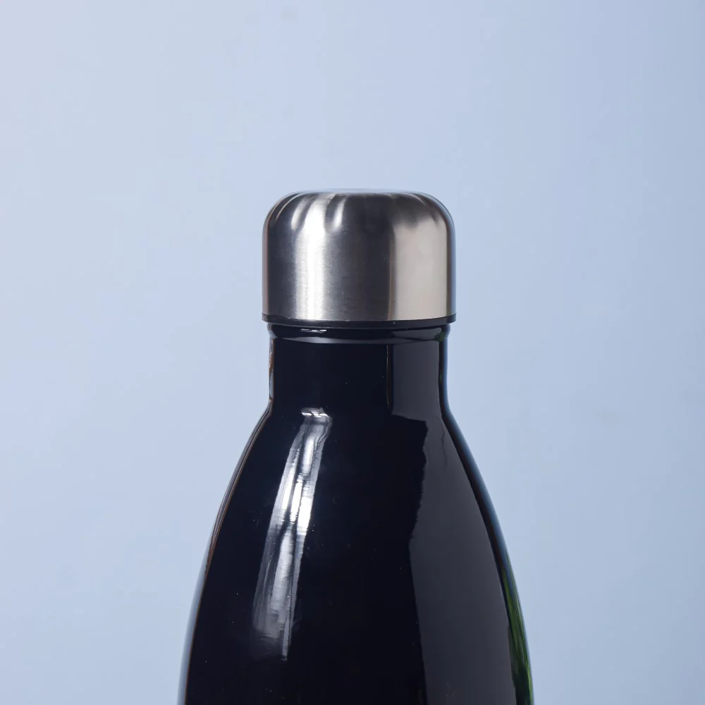 Glossy Black Stainless Steel Water Bottle 1000ml - Image 3