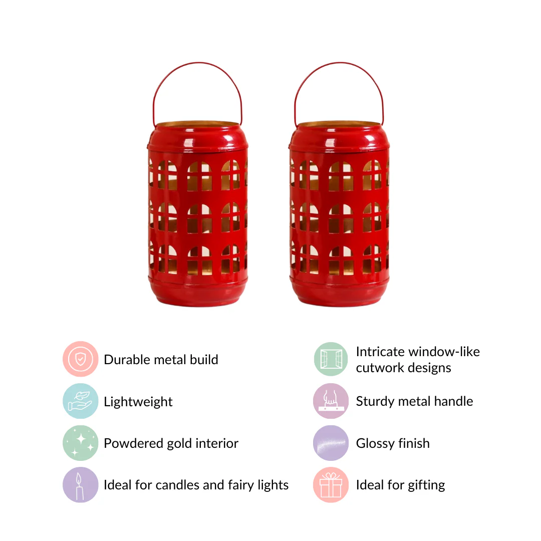 Festive Red Candle Holder With Handle Set of 2 - Image 5