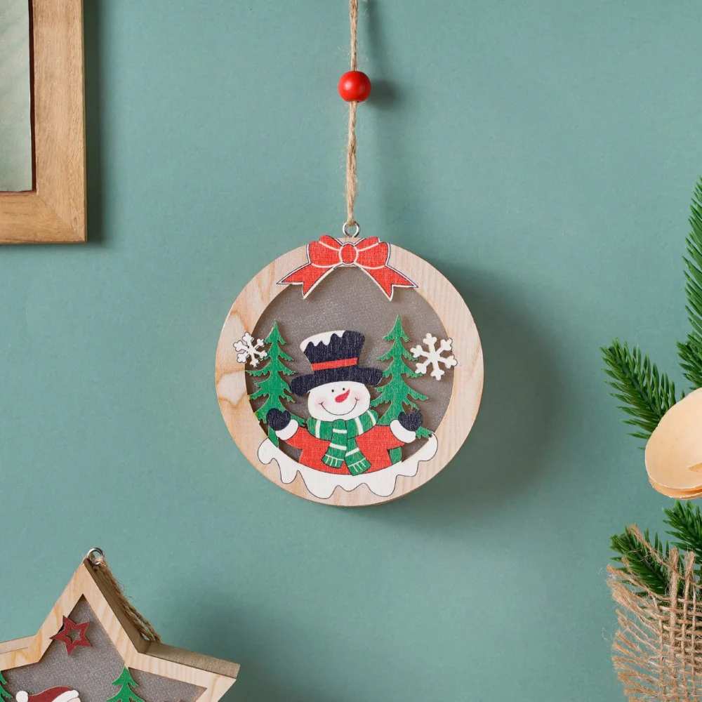 Glow Snowman Wooden LED Light Hanging Ornament - Image 2