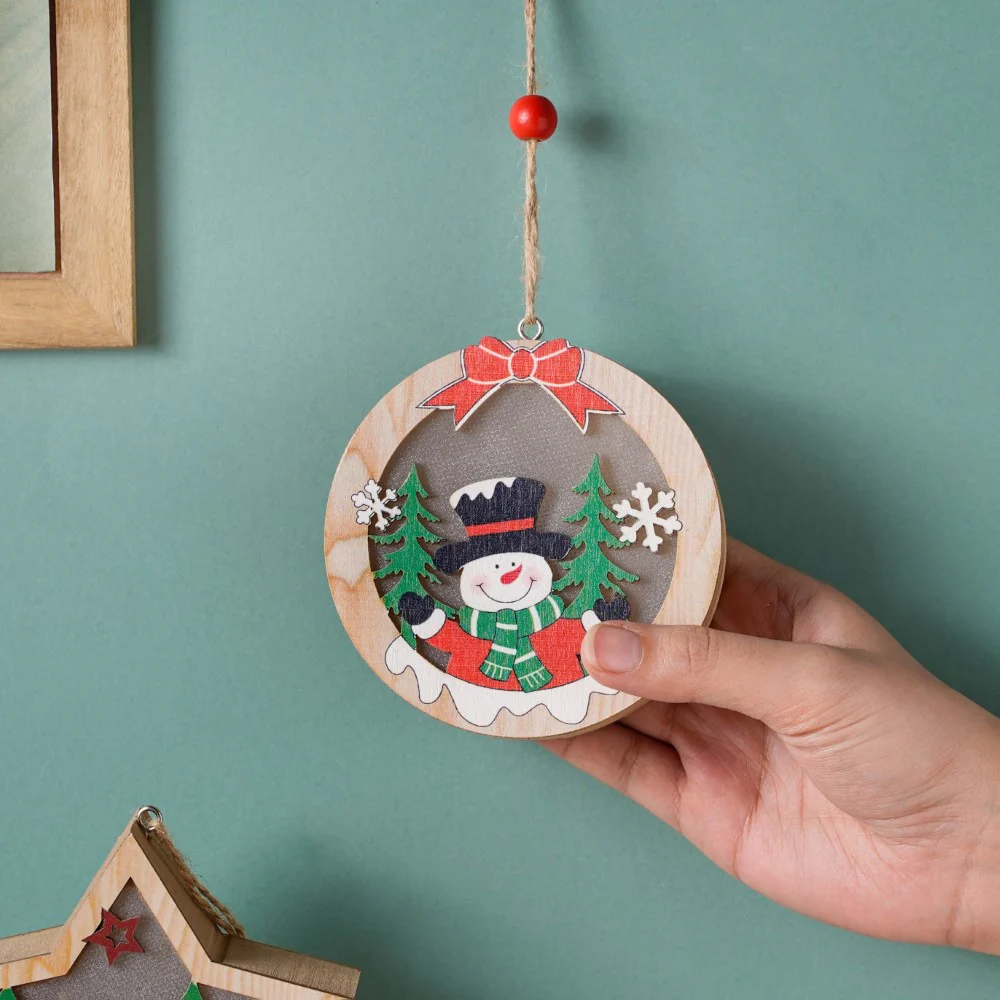 Glow Snowman Wooden LED Light Hanging Ornament - Image 3