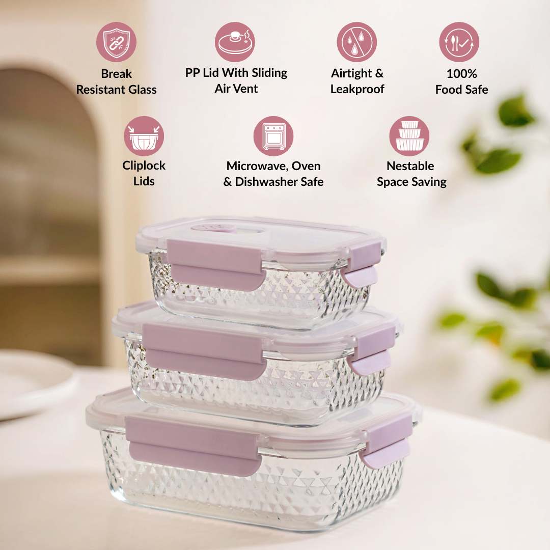 Glowo Airtight Food Containers With Air Vents Set Of 3 370ml 660ml 1000ml - Image 2