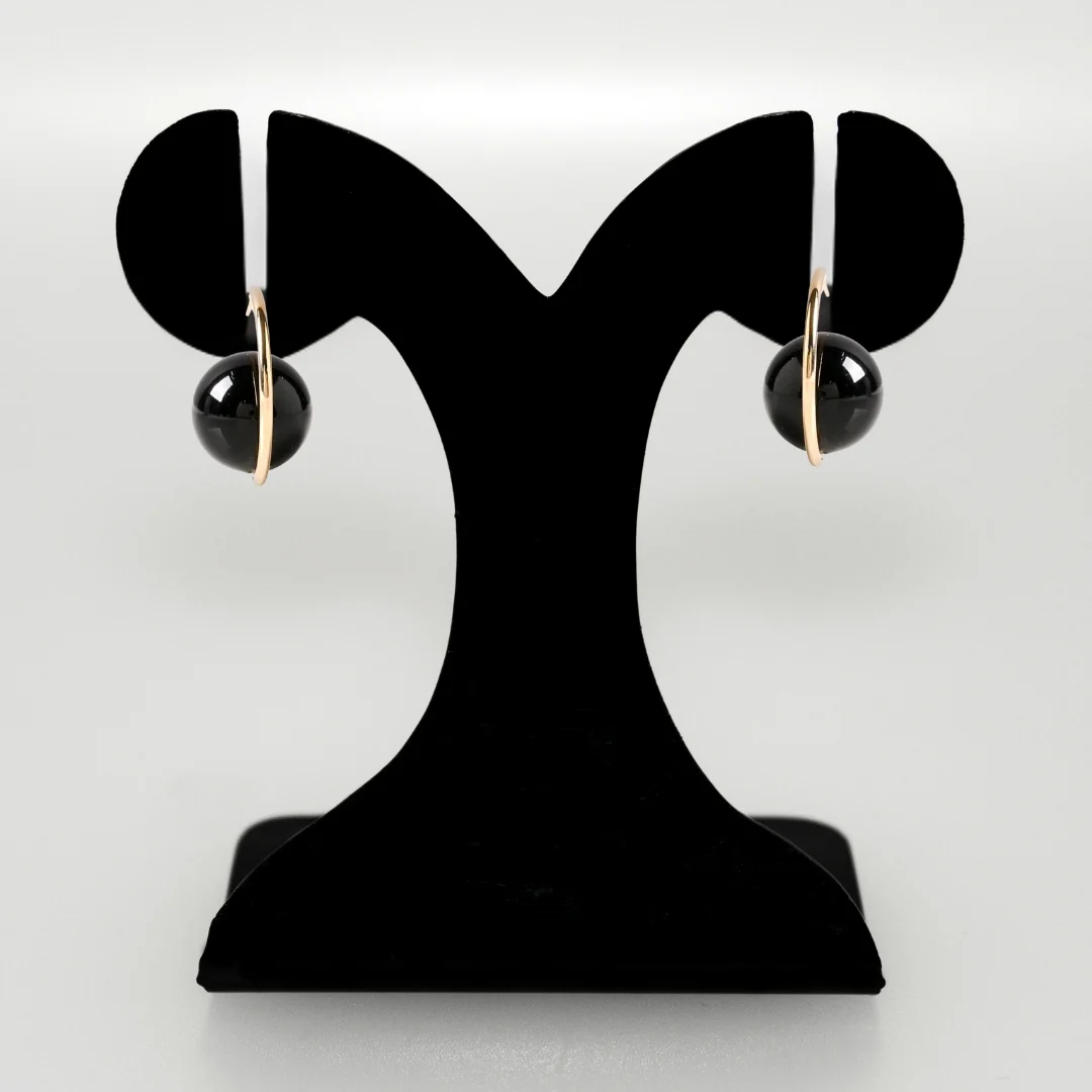 Gold And Black Semi Hoop Earrings With Beads - Image 6