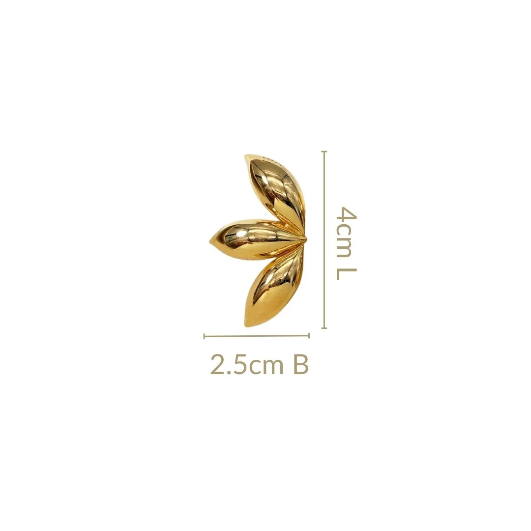 Gold Bay Leaf Cluster Chic Earrings - Image 3