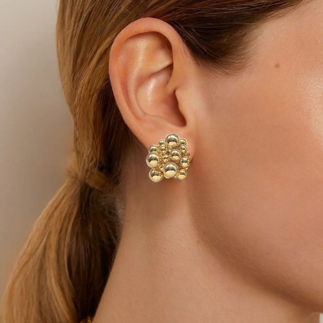 Gold Bold Beaded Cascade Earrings - Image 2