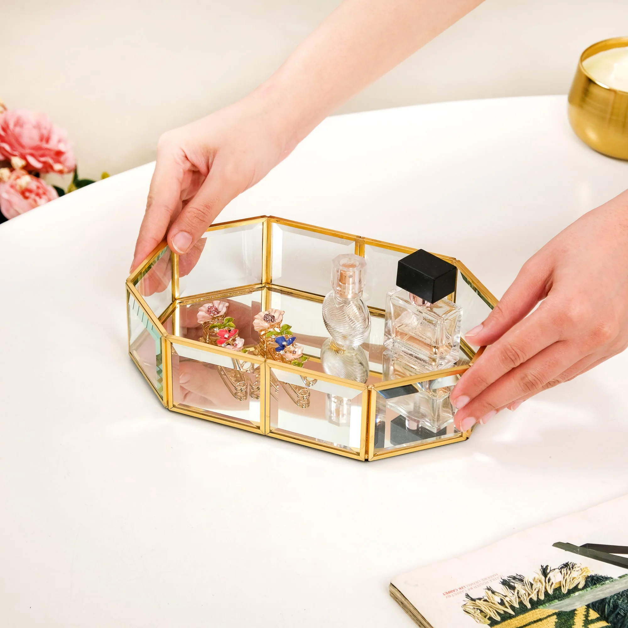Gold Bordered Decorative Glass Tray - Image 3