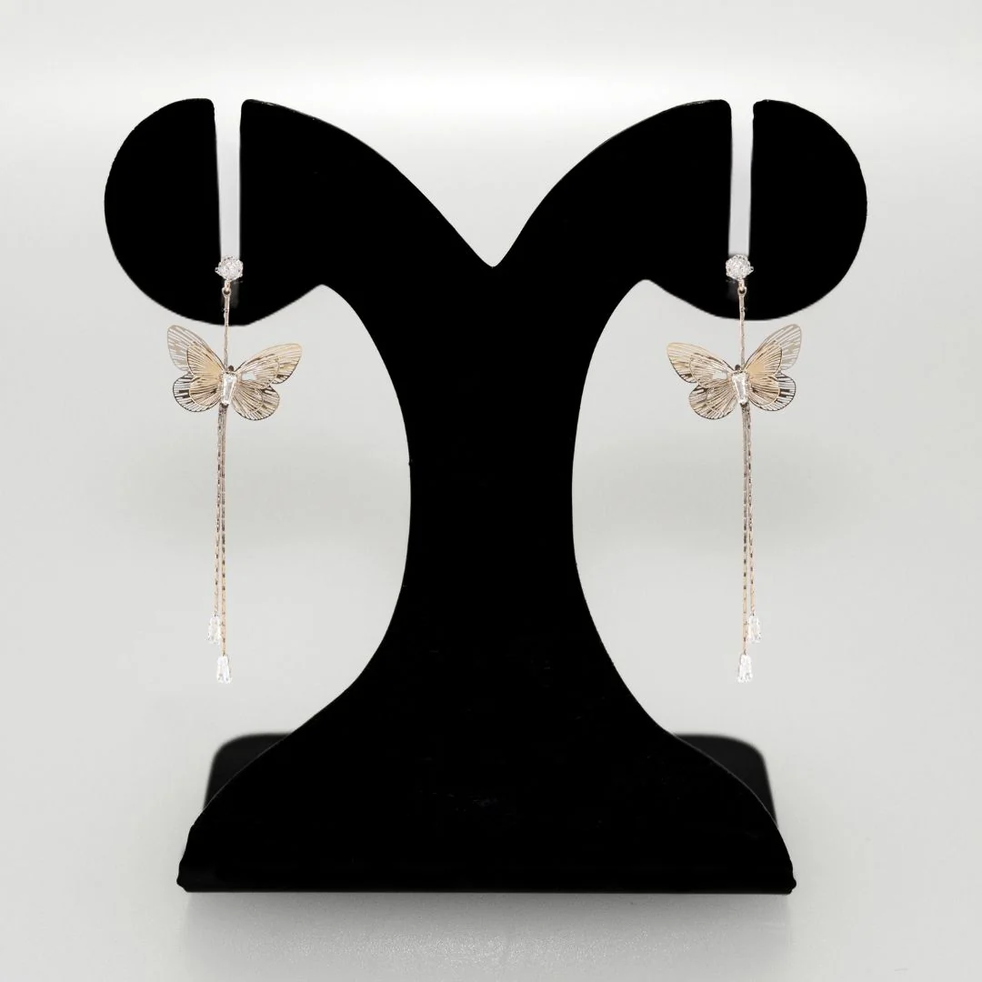 Gold Butterfly Tassel Earrings - Image 6