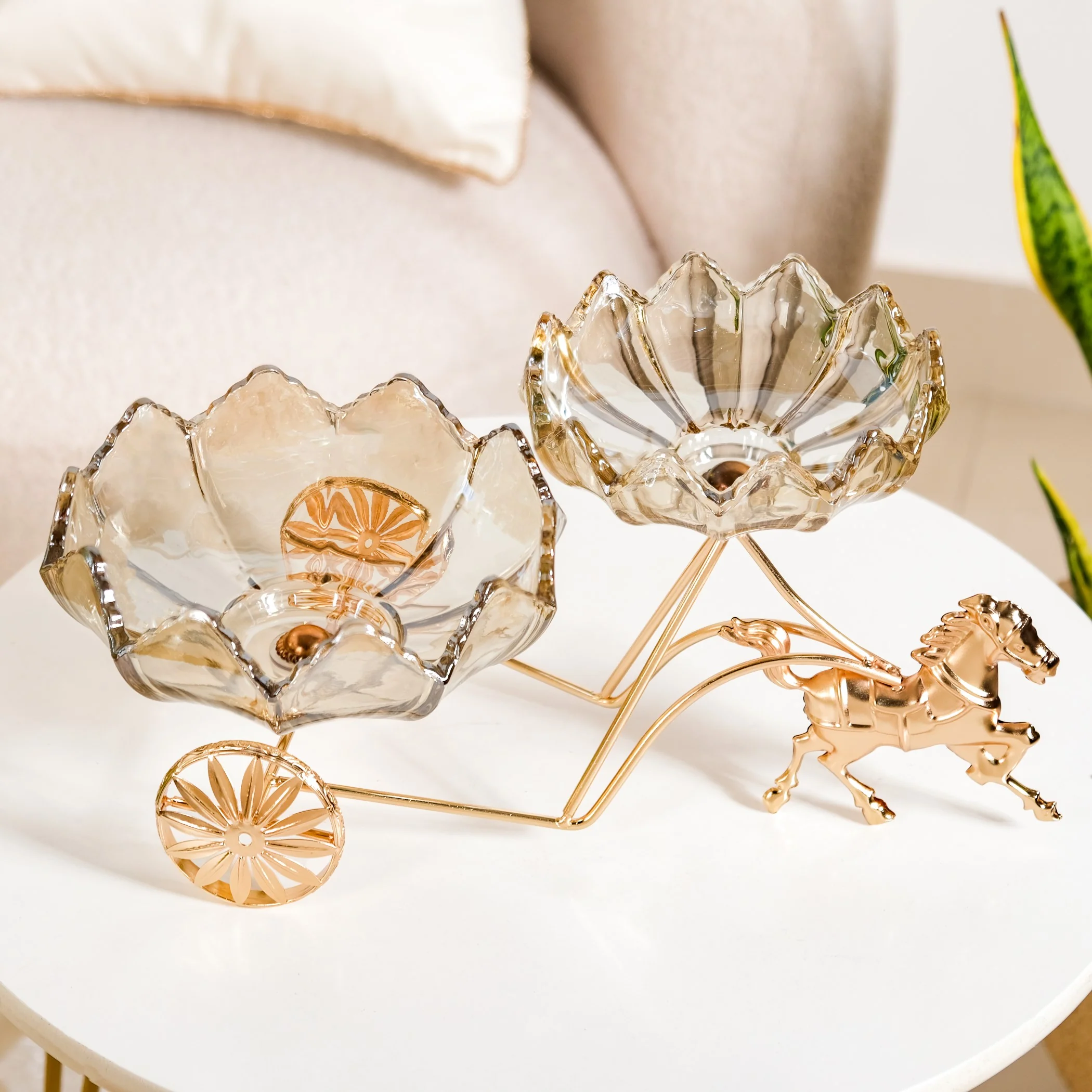 Gold Chariot Glass Decorative Bowls - Image 2