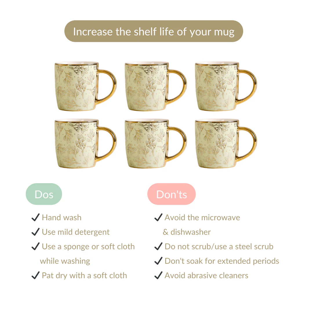 Gold Detail Coffee Mug Set of 6 Matte Pistachio Green 350ml - Image 5