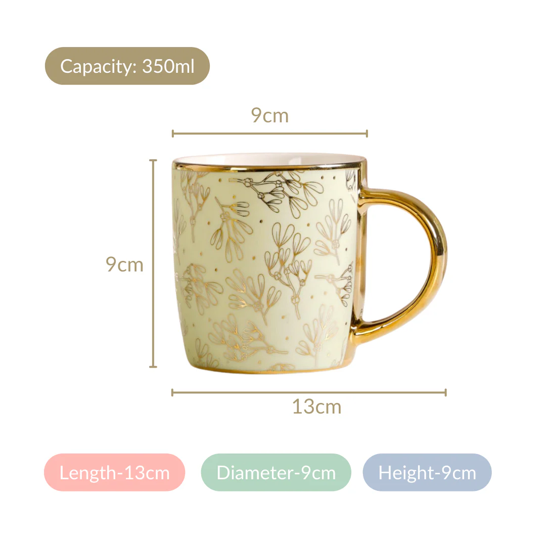 Gold Detail Coffee Mug Set of 6 Matte Pistachio Green 350ml - Image 6
