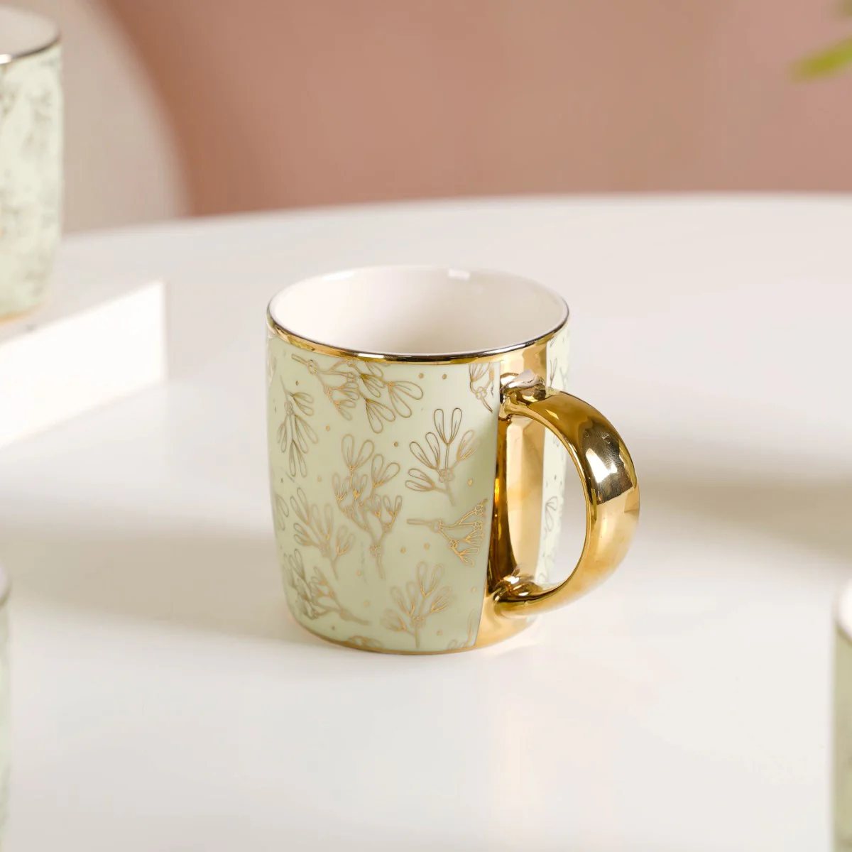 Gold Detail Coffee Mug Set of 6 Matte Pistachio Green 350ml - Image 8