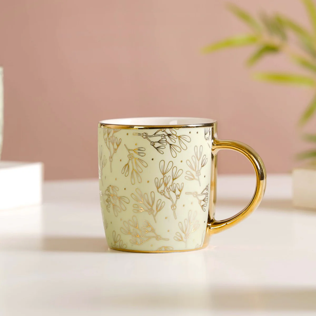 Gold Detail Coffee Mug Set of 6 Matte Pistachio Green 350ml - Image 9