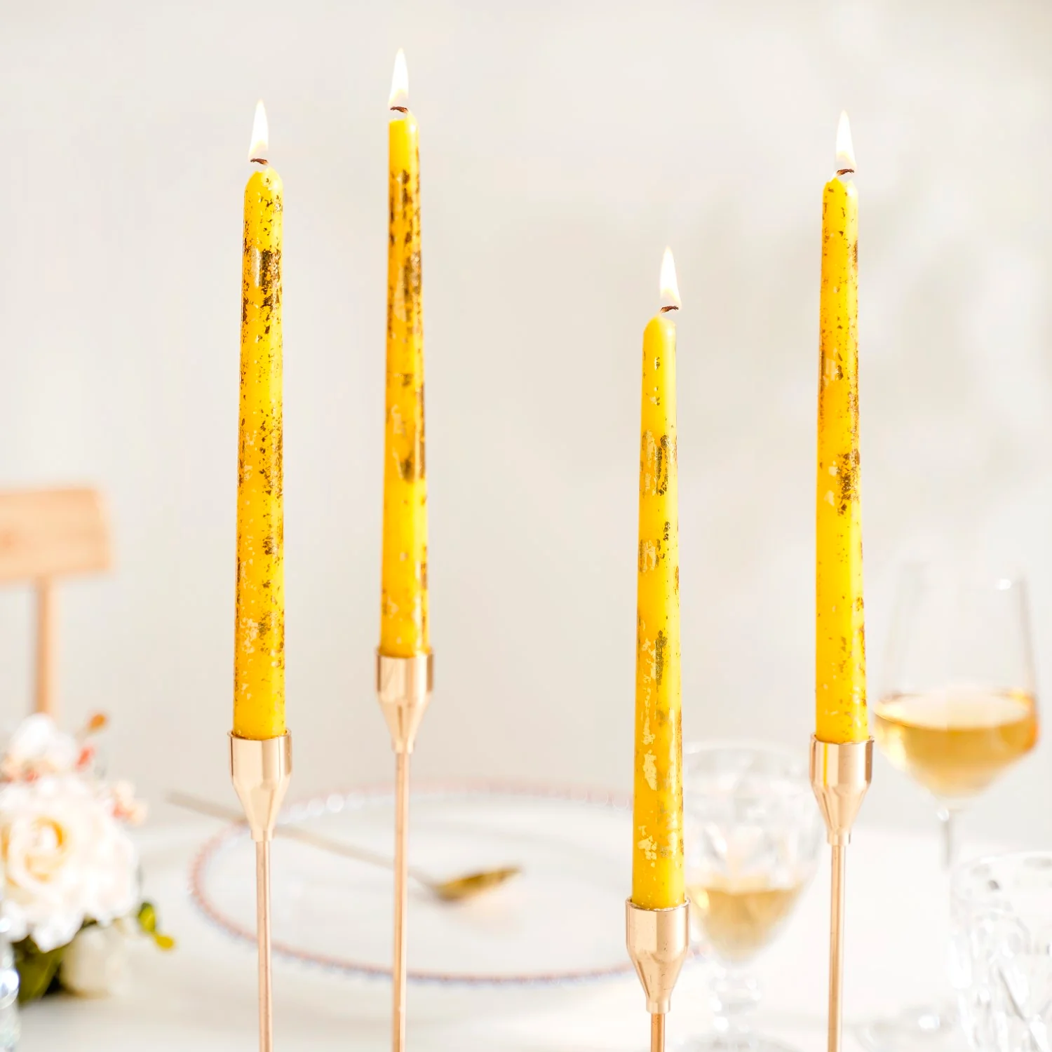 Gold Foil Candles Yellow Set Of 8 - Image 2