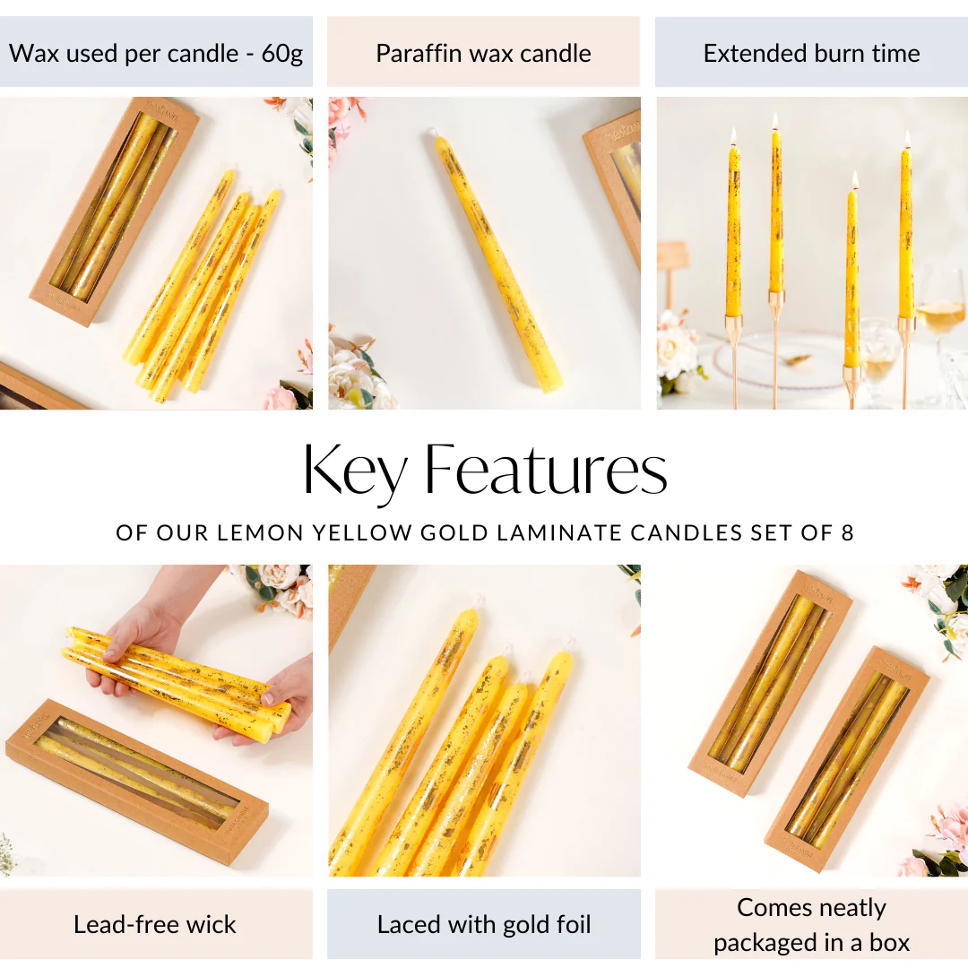 Gold Foil Candles Yellow Set Of 8 - Image 5