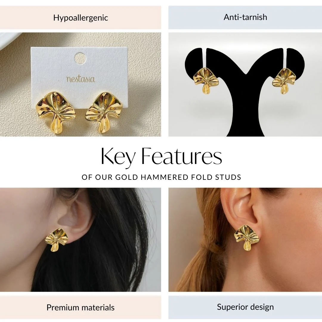 Gold Hammered Fold Studs - Image 4