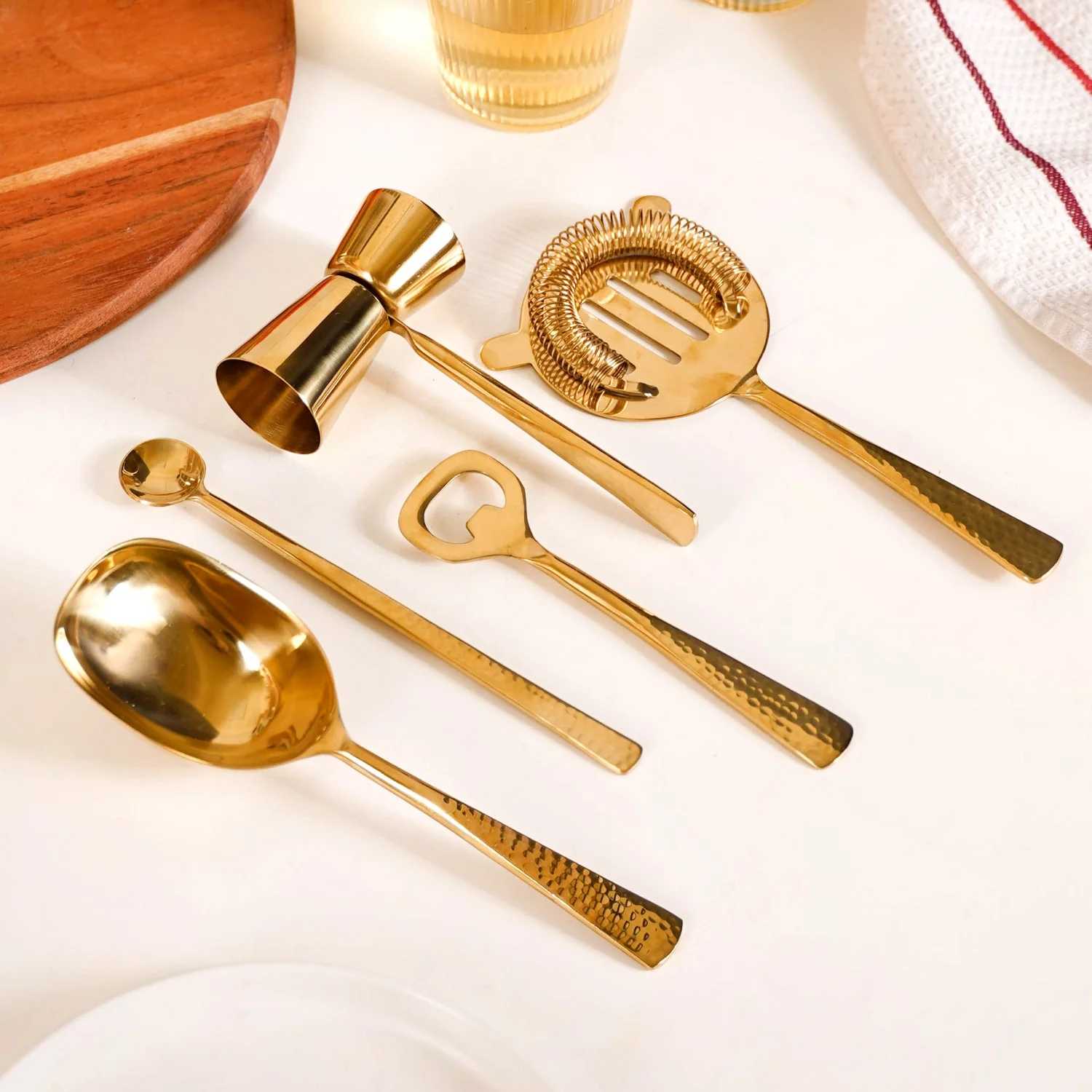 Gold Hammered Texture Bar Tool Set Of 7 - Image 3