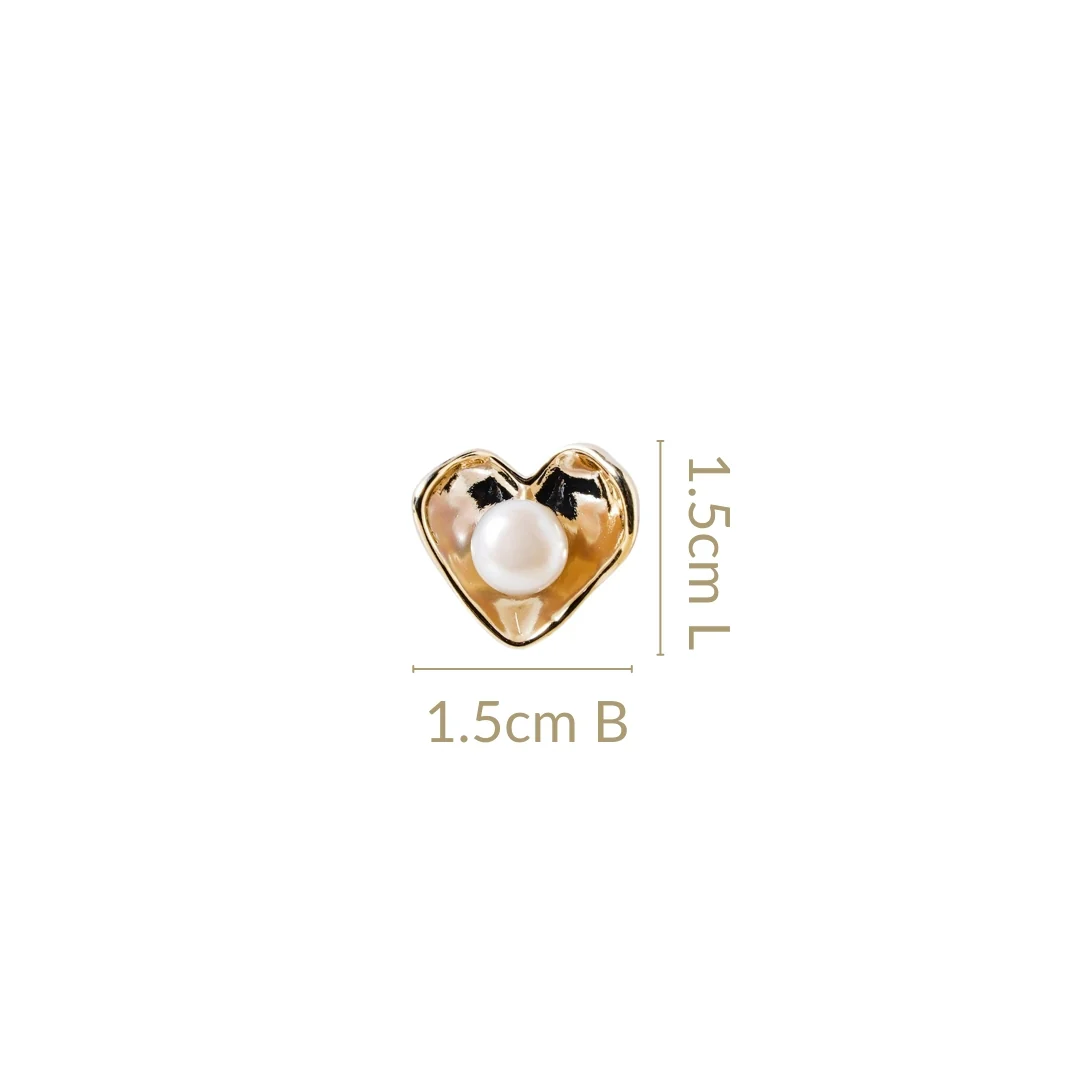 Gold Heart With Pearls Stud Earrings - Image 3