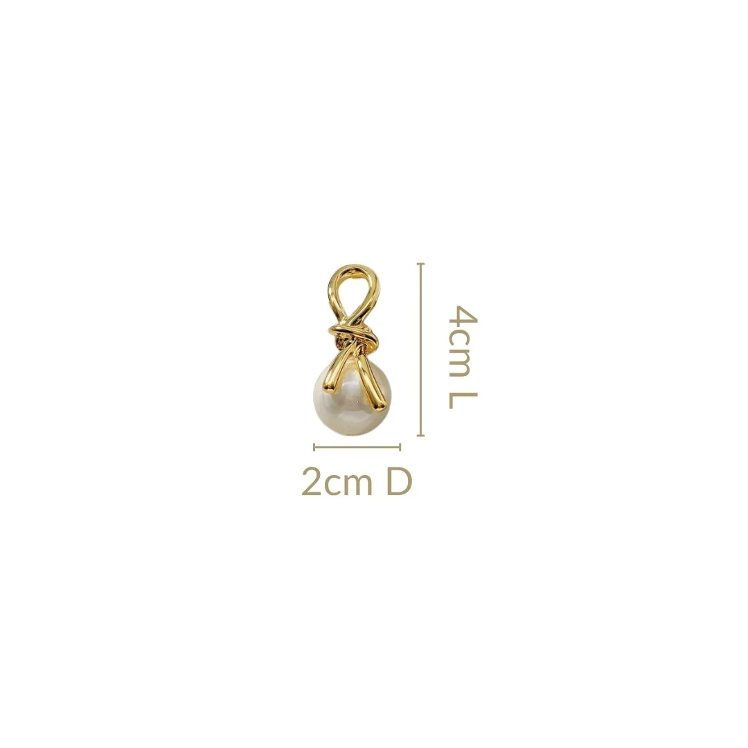 Gold Knot Lustrous Pearl Drop Earrings - Image 3