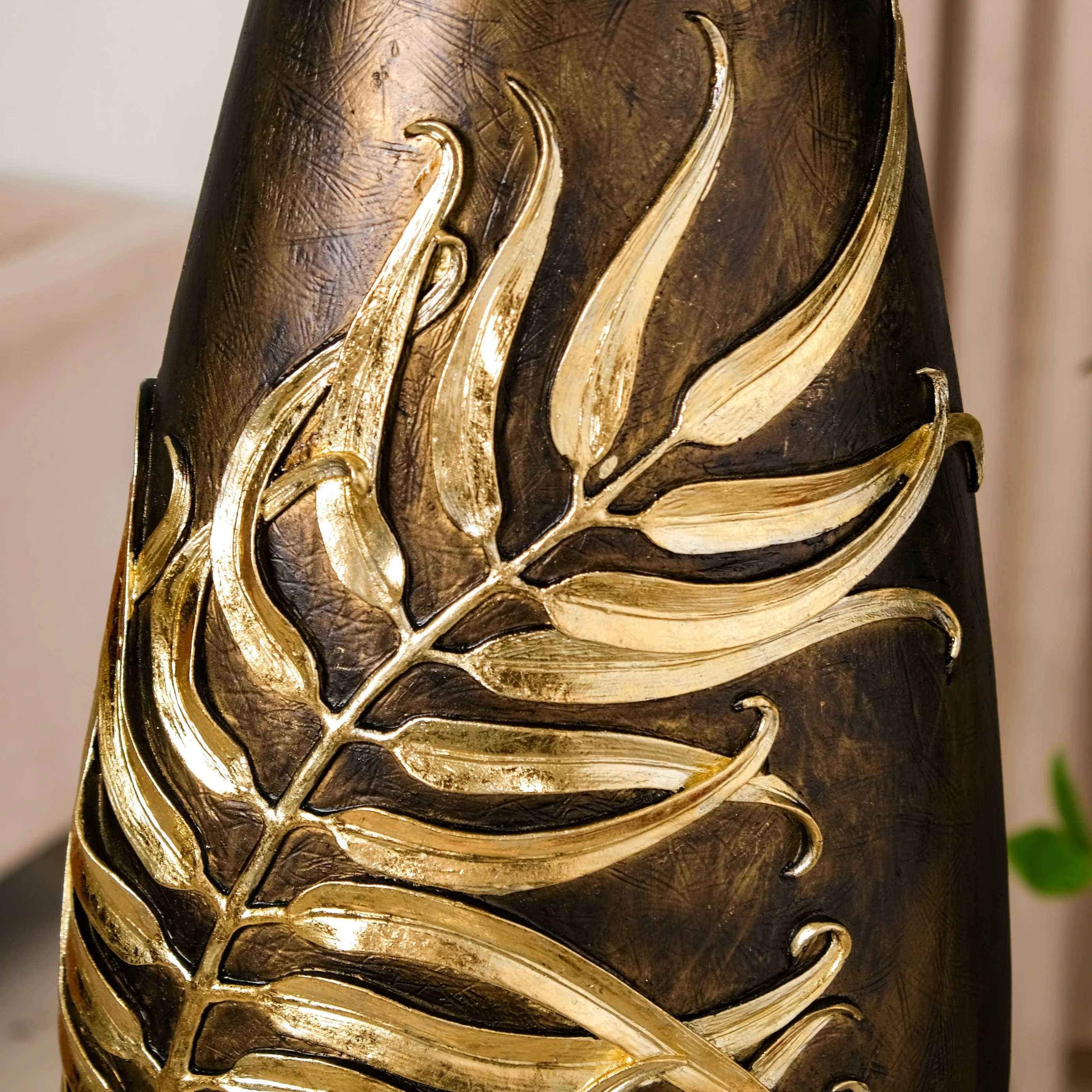 Gold Leaf Sculpted Flower Vase For Floor - Image 2
