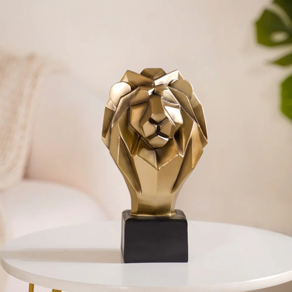 Gold Lion Head Bust Statue - Image 11