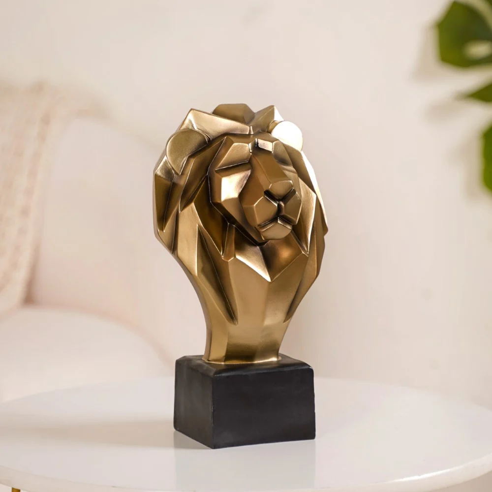 Gold Lion Head Bust Statue - Image 3