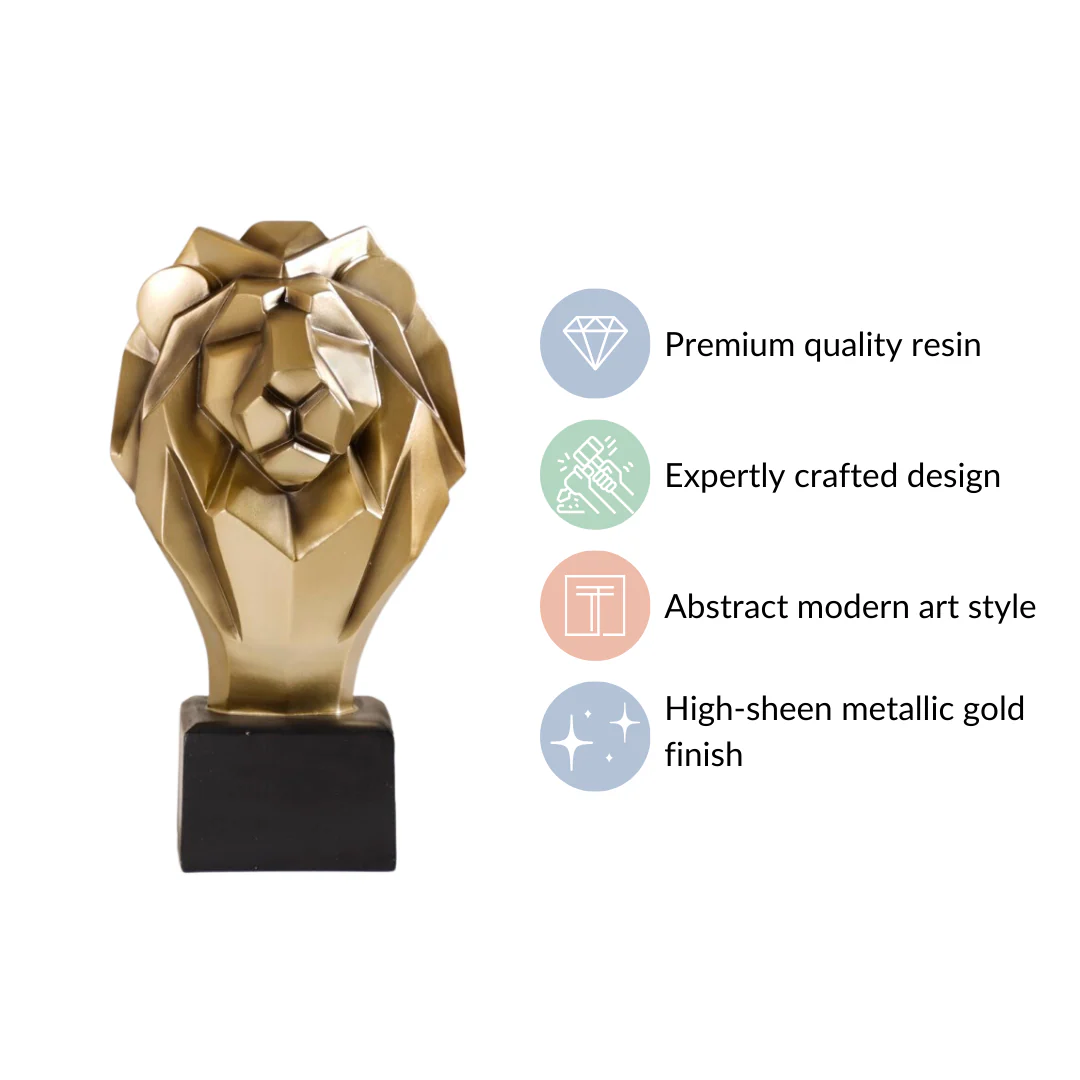 Gold Lion Head Bust Statue - Image 5