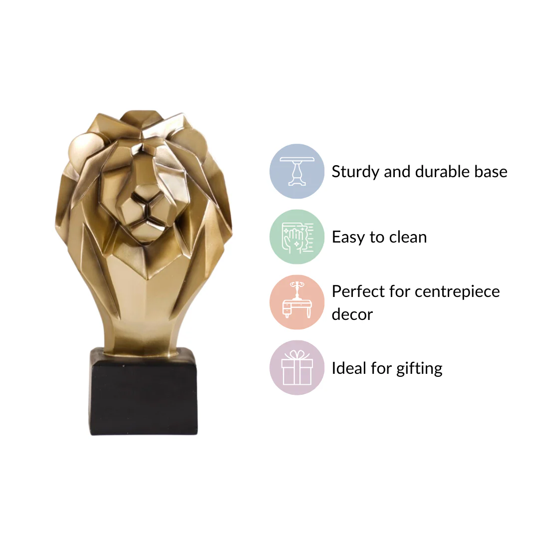 Gold Lion Head Bust Statue - Image 7