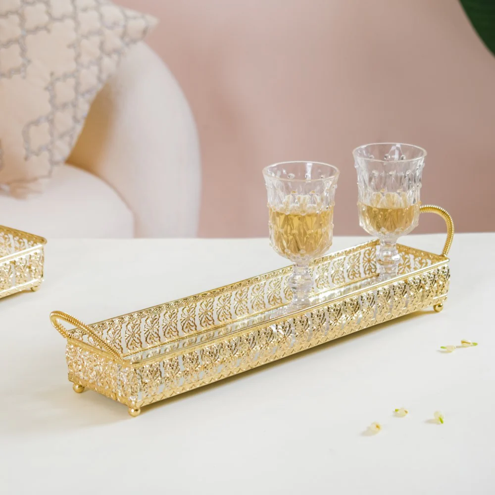 Gold Long Tray With Handles - Image 3