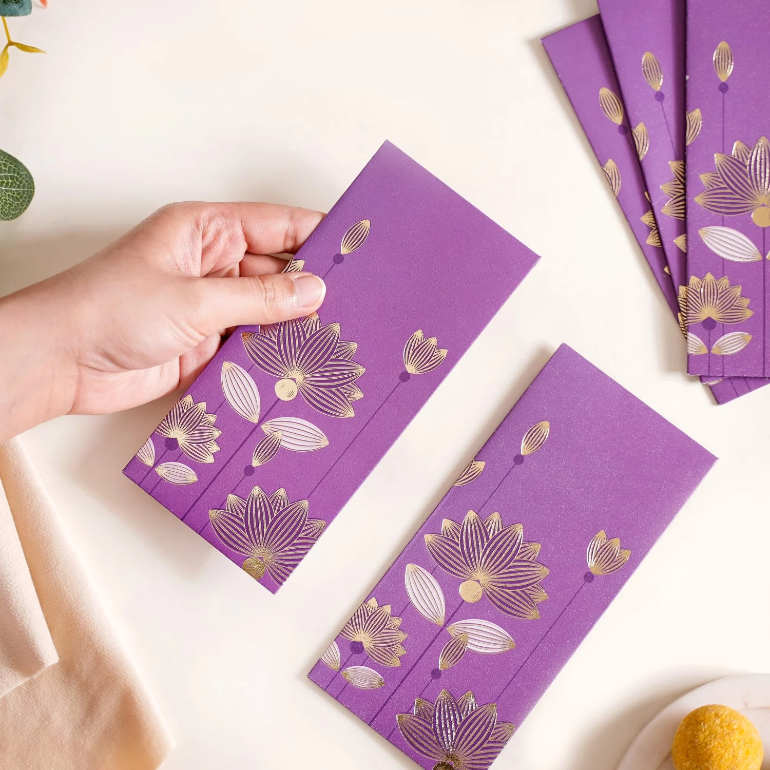 Gold Lotus Shagun Envelope Set Of 12 Purple - Image 3