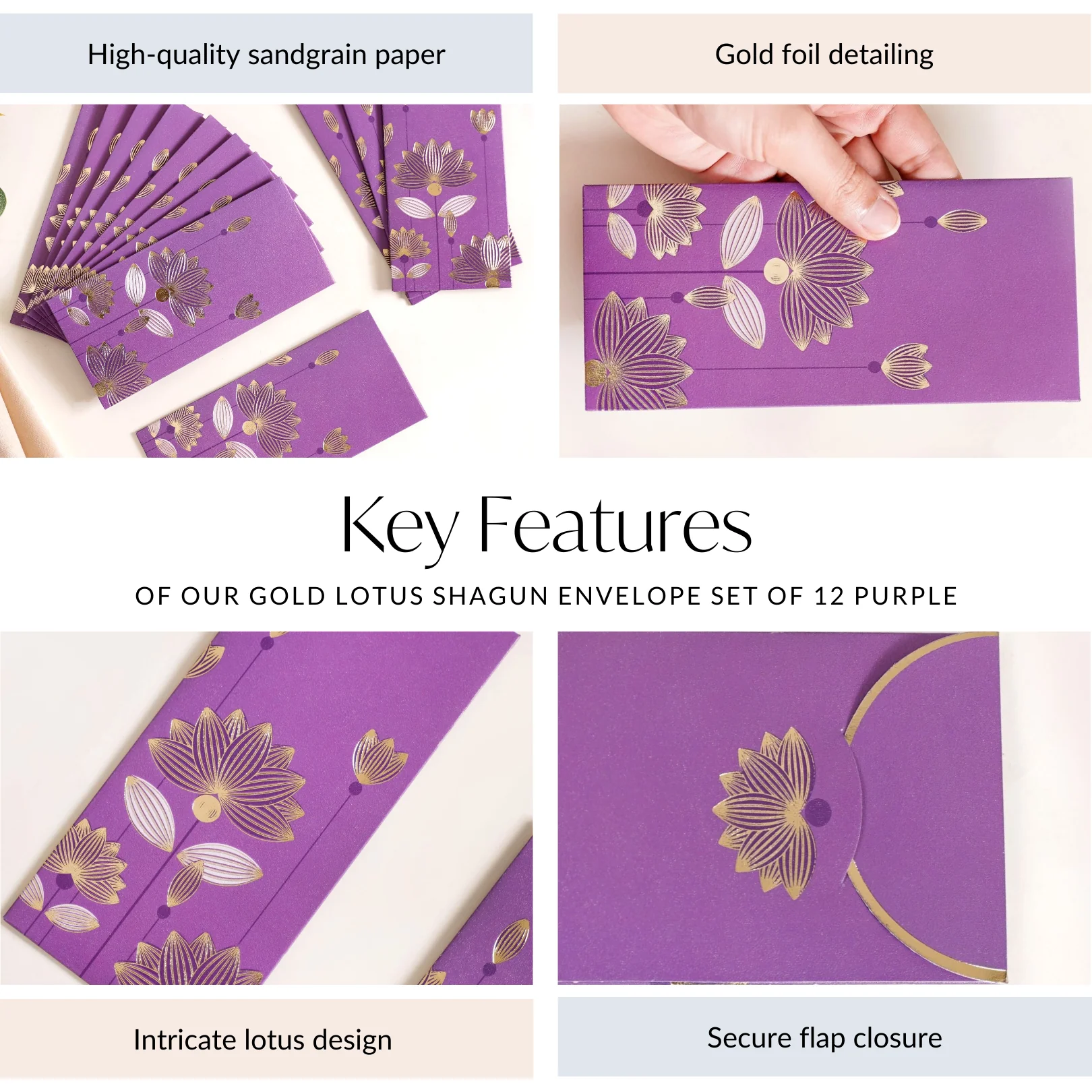 Gold Lotus Shagun Envelope Set Of 12 Purple - Image 5
