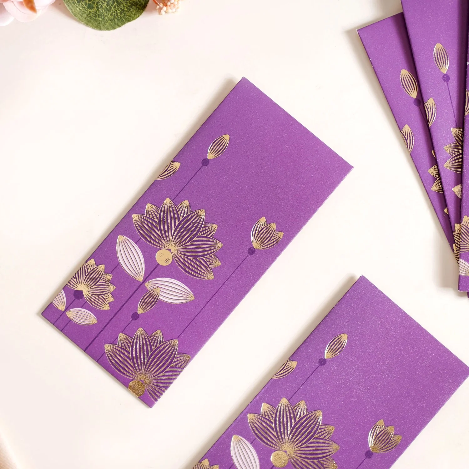 Gold Lotus Shagun Envelope Set Of 12 Purple - Image 6