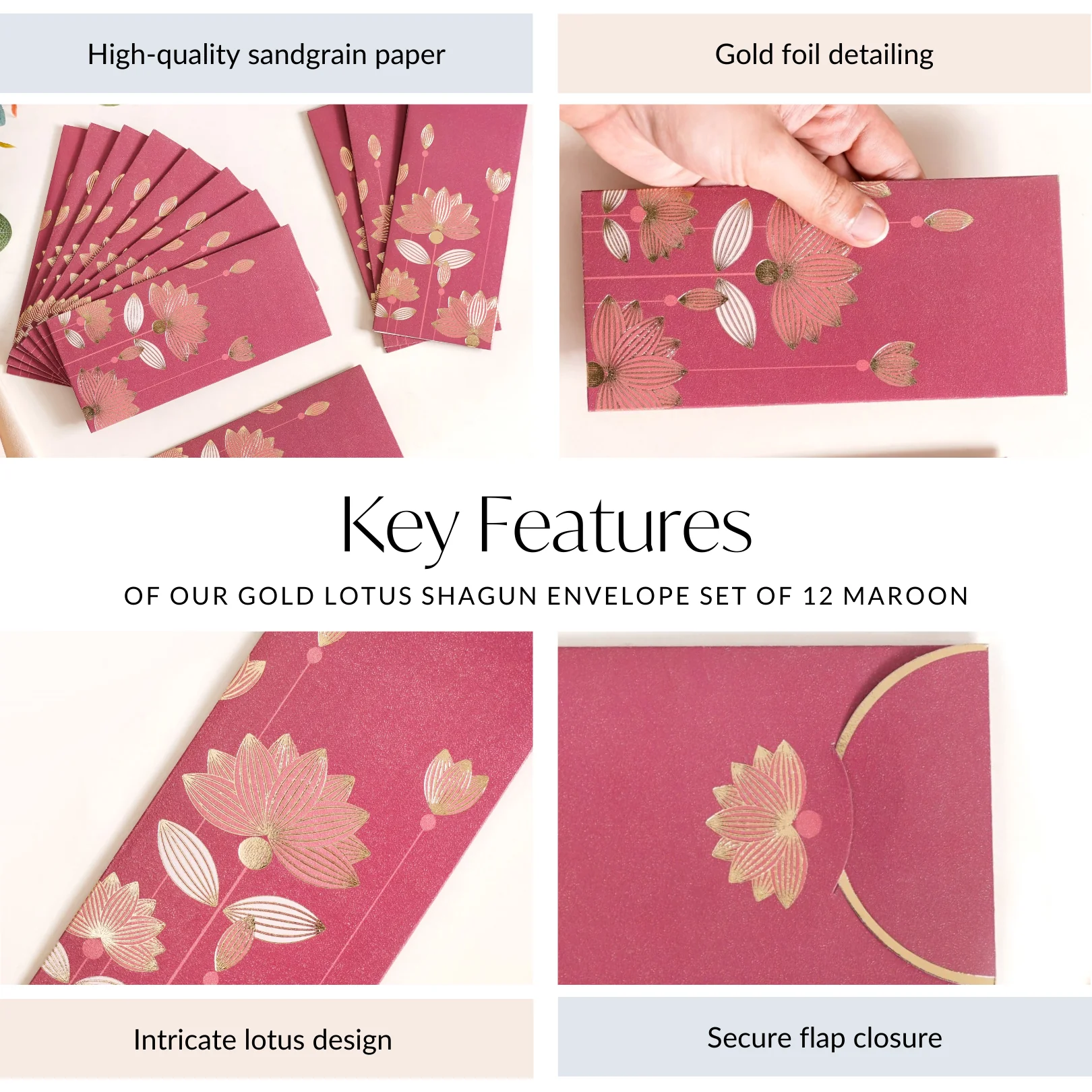 Gold Lotus Shagun Paper Envelopes For Cash Gift Set Of 12 Maroon - Image 5