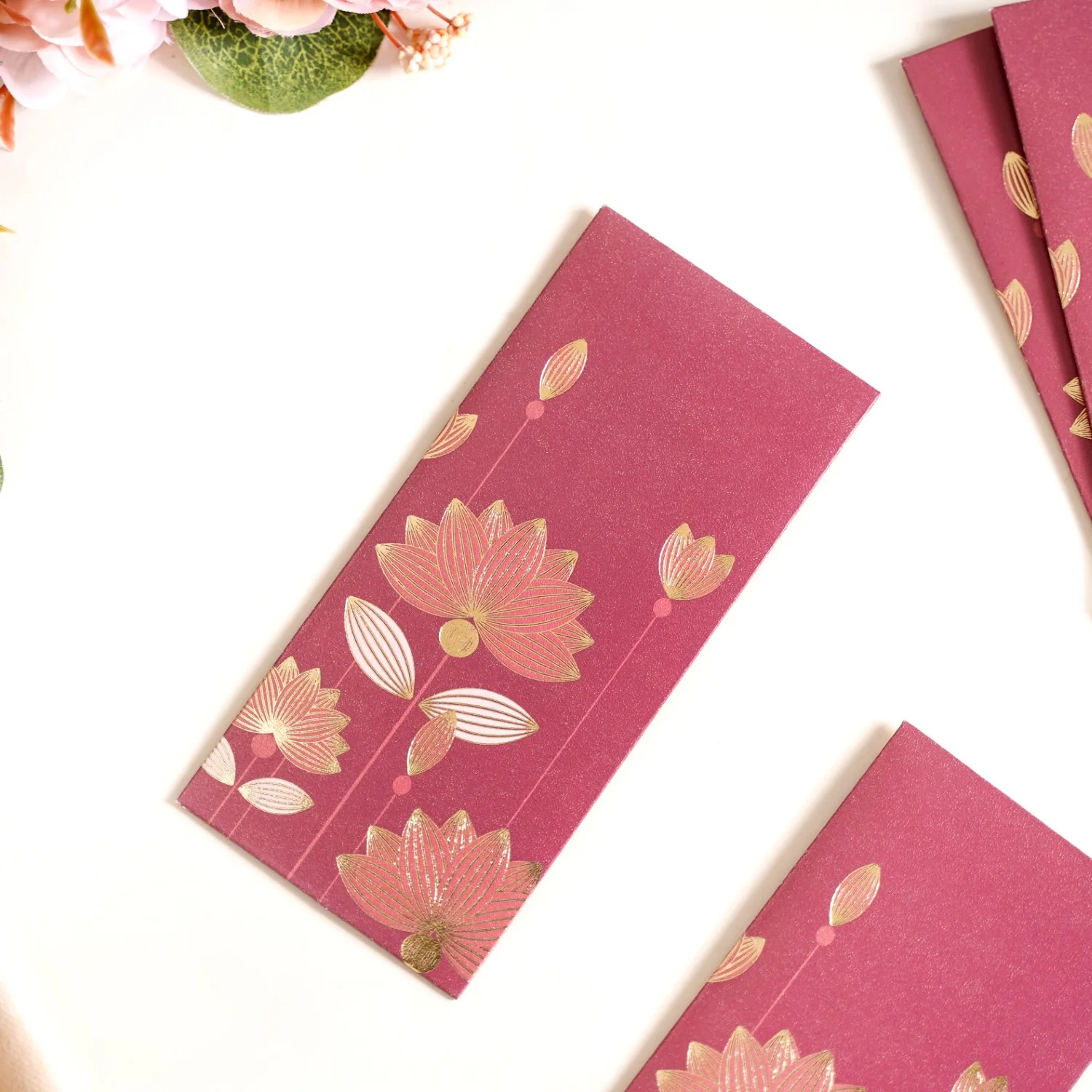 Gold Lotus Shagun Paper Envelopes For Cash Gift Set Of 12 Maroon - Image 7
