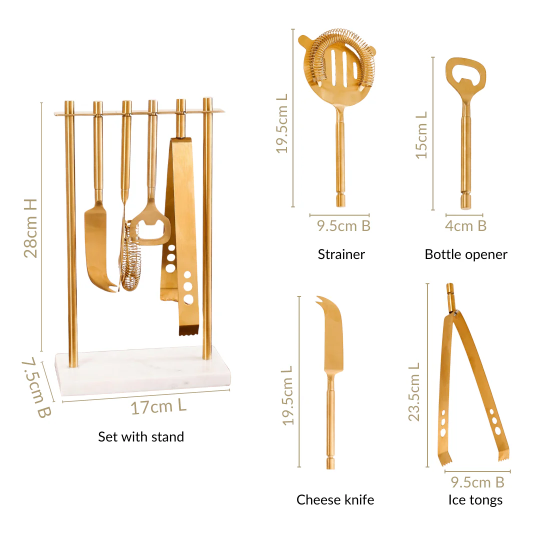 Gold Luxury Stainless Steel Bar Tool Set Of 4 With Stand - Image 4