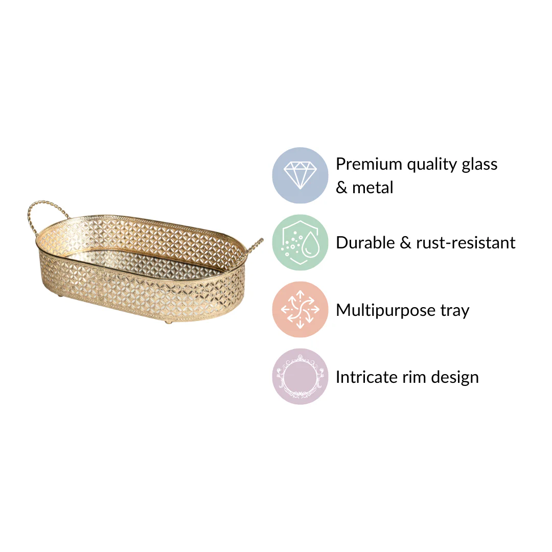 Gold Metal Oval Tray Large - Image 4