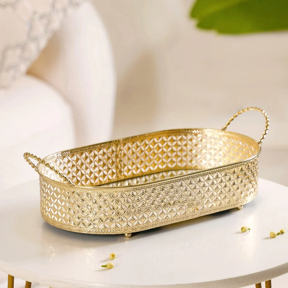 Gold Metal Oval Tray Large - Image 8